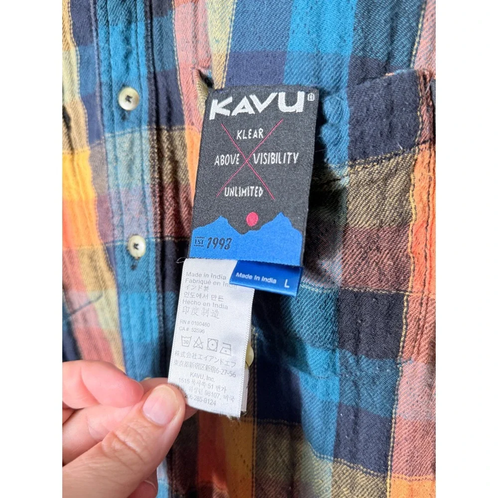 KAVU Reversible Plaid Flannel Shirt Jacket Large Cotton Button Front Outdoor